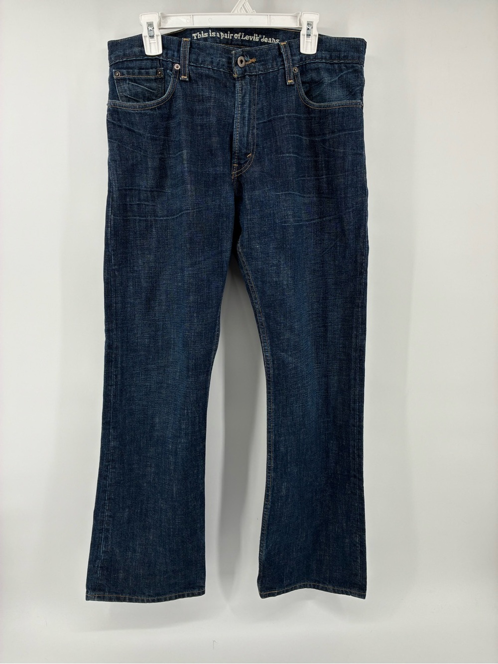 SIZE 34x30 Levi's 527 Low Boot Cut Men's Dark Blue Jeans Leather Patch
